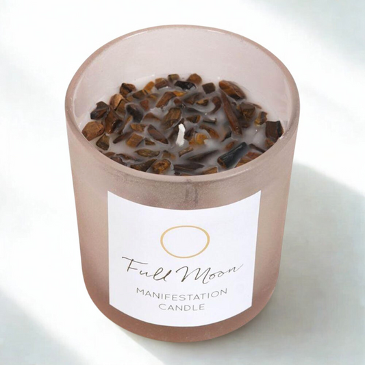 Full Moon Eucalyptus Manifestation Candle with Tiger's Eye