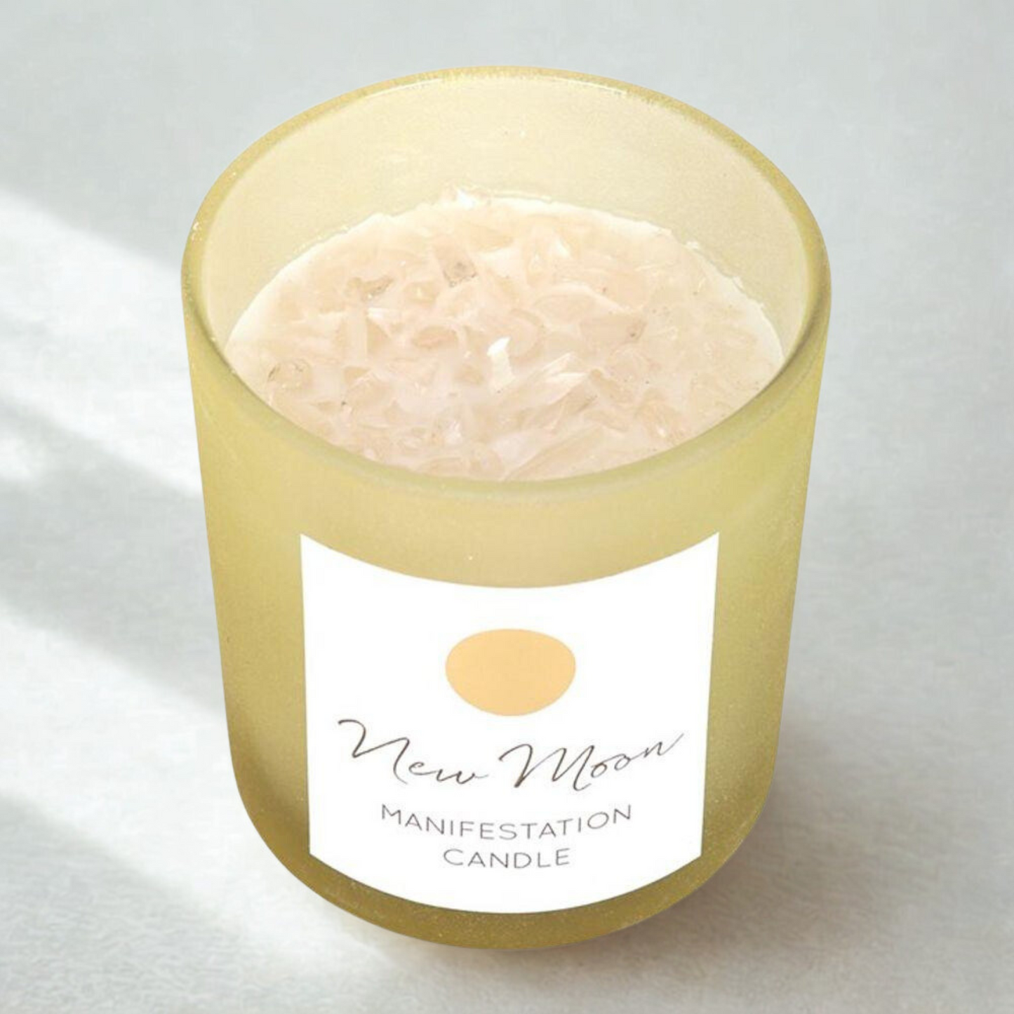 New Moon Wild Orange Manifestation Candle with Clear Quartz