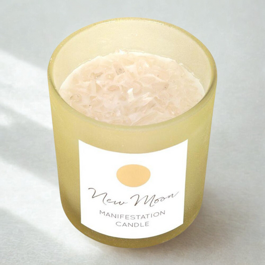 New Moon Wild Orange Manifestation Candle with Clear Quartz