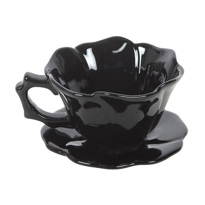 Black Rose Teacup and Saucer