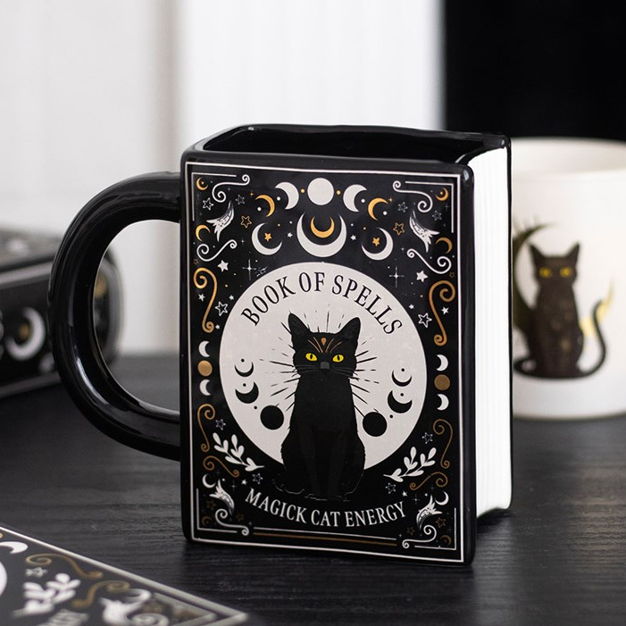 Black Cat Magick Book of Spells Book Shaped Mug