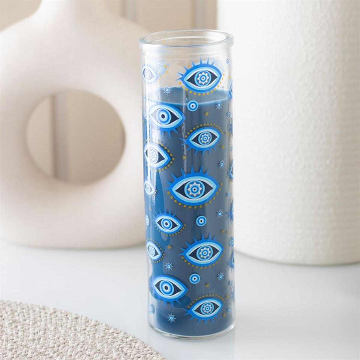 All Seeing Eye Print White Rose Tube Candle