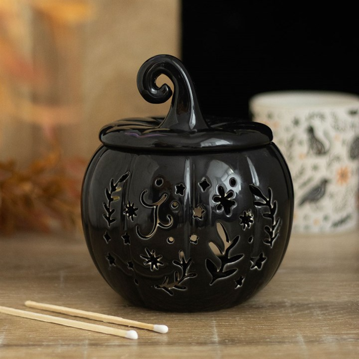Black Folk Pumpkin Oil Burner & Wax Warmer