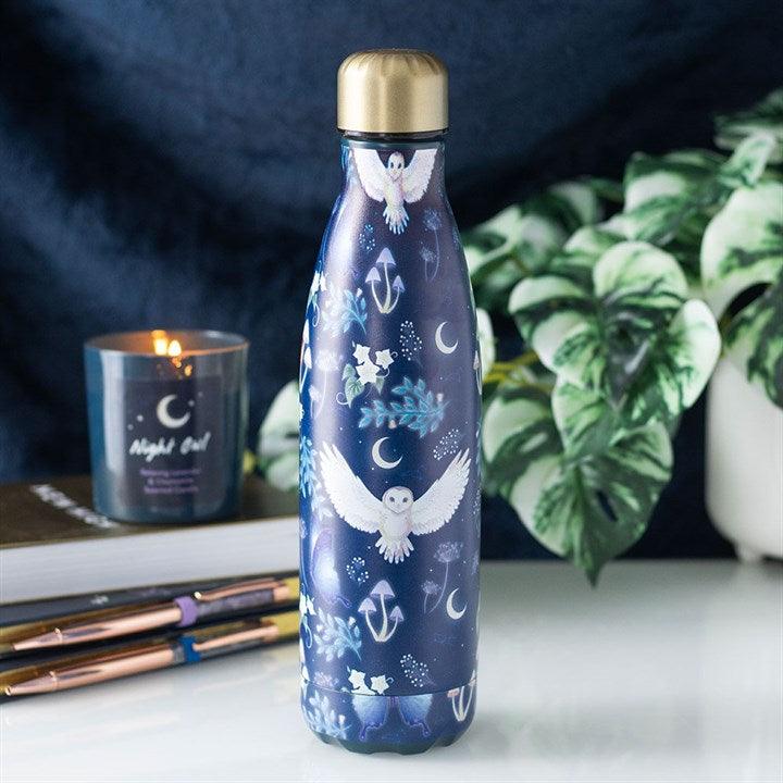 Night Flight Owl Print Metal Water Bottle