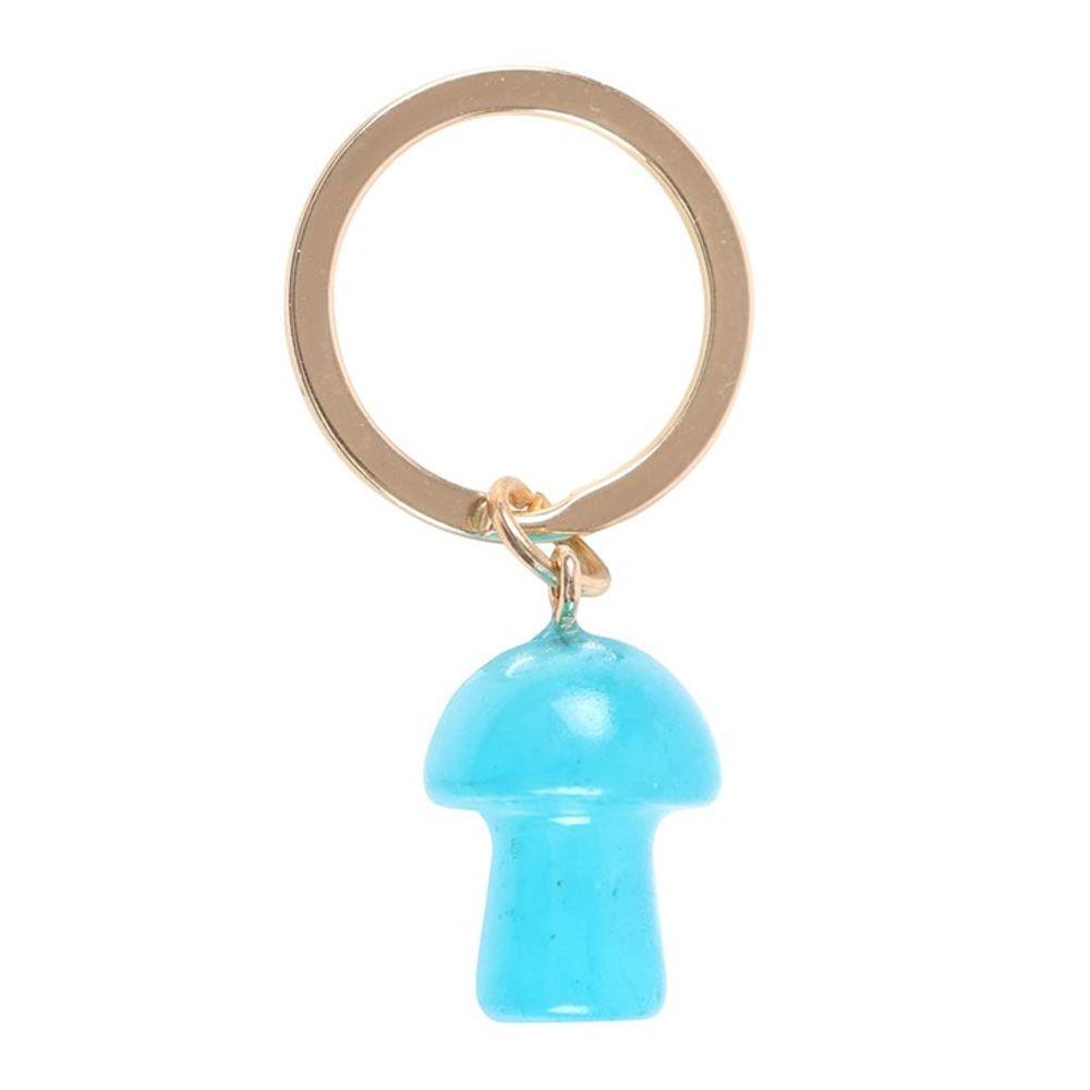 Blue Aura Crystal Mushroom Keyring