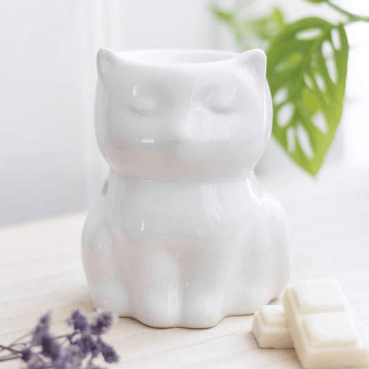 Shiny White Cat Oil Burner