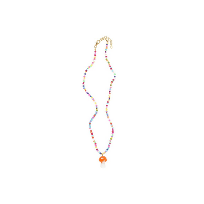 Orange Mushroom Beaded Pendant Necklace