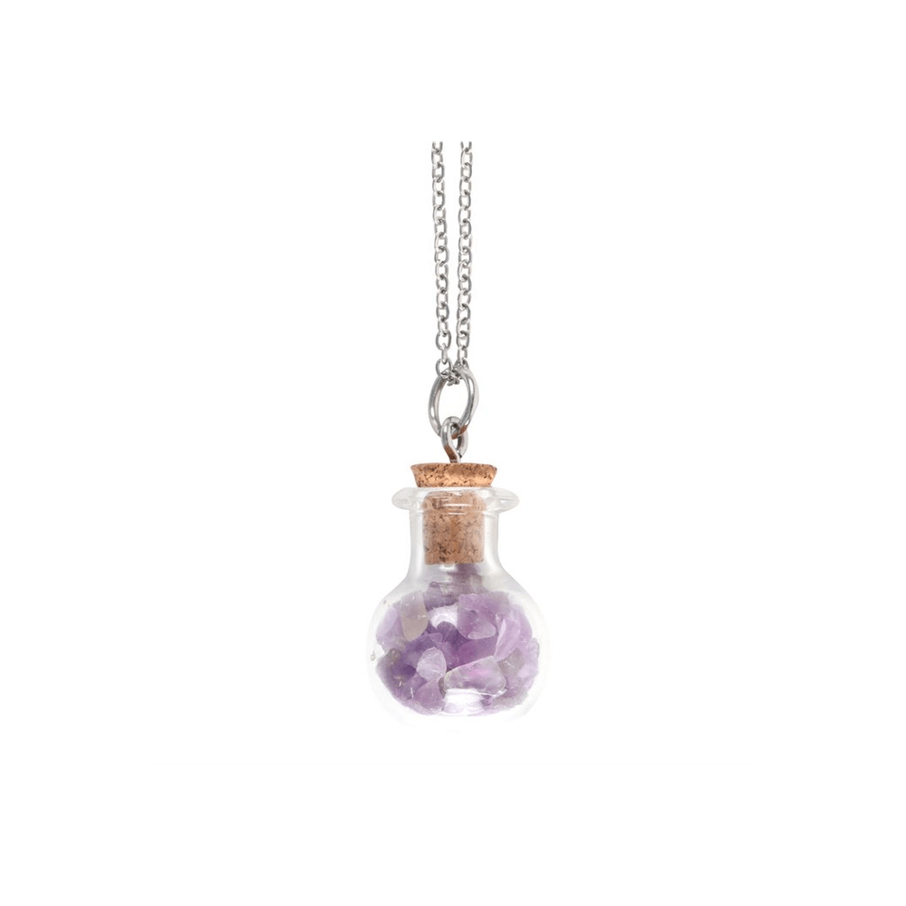 Calming Amethyst Crystal Chip Potion Bottle Necklace