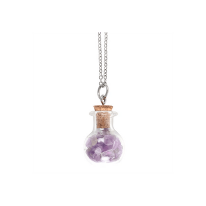 Calming Amethyst Crystal Chip Potion Bottle Necklace