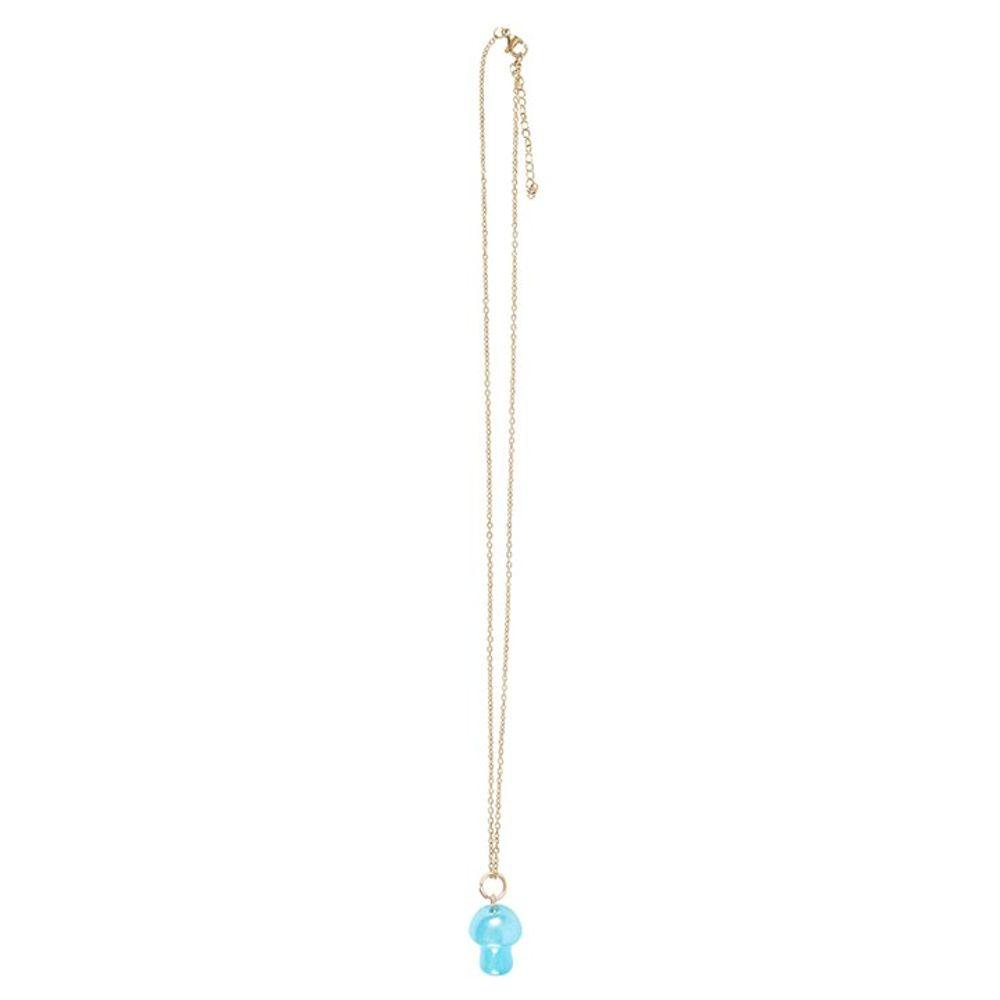Blue Aura Crystal Mushroom Necklace Greeting Card