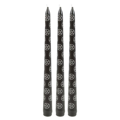 Set of 3 Black Magic Pentagram Taper Candles