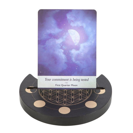 Black Flower of Life Crescent Moon Card Stand