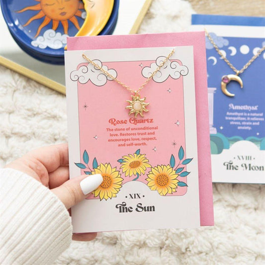 Sun Celestial Rose Quartz Necklace Card