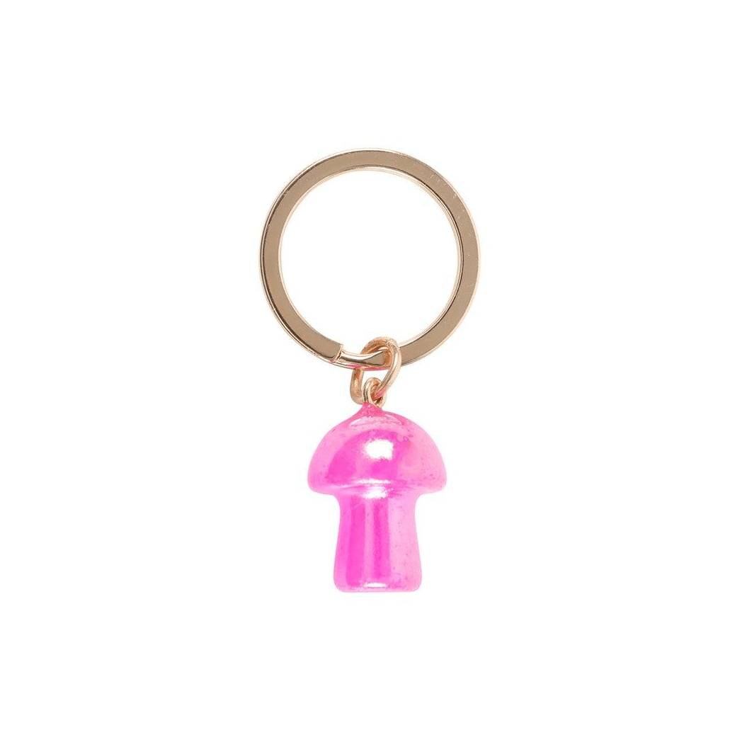 Pink Aura Crystal Mushroom Keyring