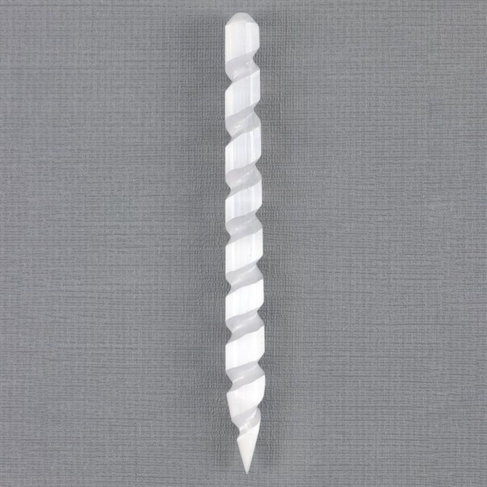 Round Point Selenite Spiral Wand