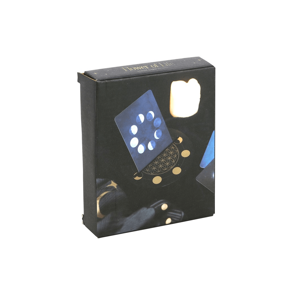 Black Flower of Life Crescent Moon Card Stand