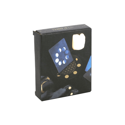 Black Flower of Life Crescent Moon Card Stand