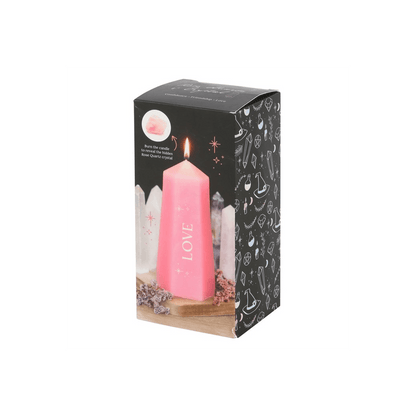 Love Crystal Candle with Rough Rose Quartz