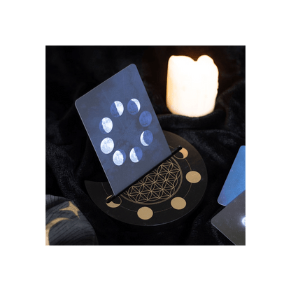 Black Flower of Life Crescent Moon Card Stand