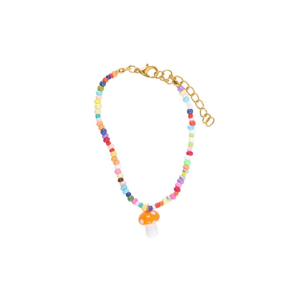 Orange Mushroom Beaded Charm Bracelet