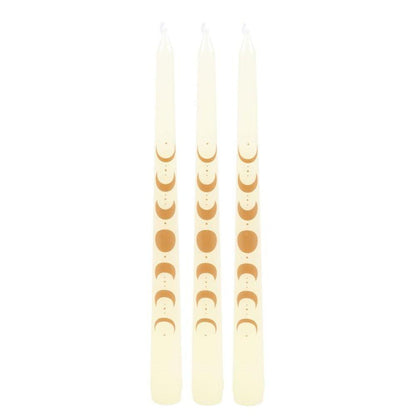 Set of 3 Off White Moon Phases Taper Dinner Candles