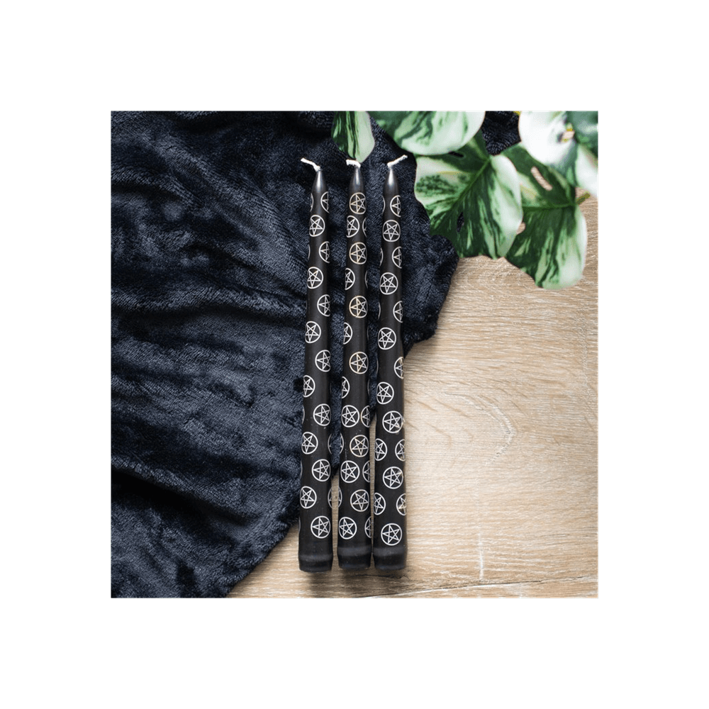 Set of 3 Black Magic Pentagram Taper Candles