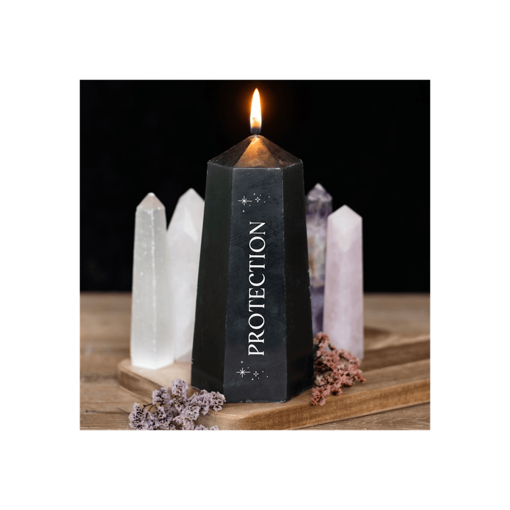 Protection Crystal Candle with Rough Black Obsidian
