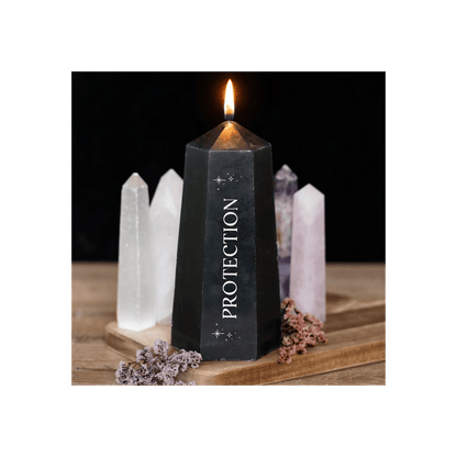 Protection Crystal Candle with Rough Black Obsidian