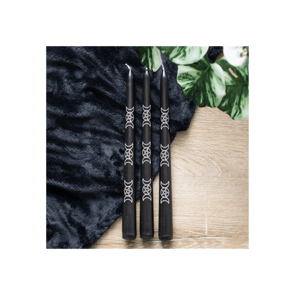 Set of 3 Black Magic Triple Moon Taper Candles