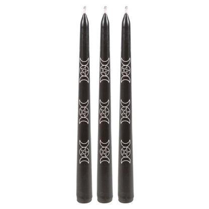 Set of 3 Black Magic Triple Moon Taper Candles
