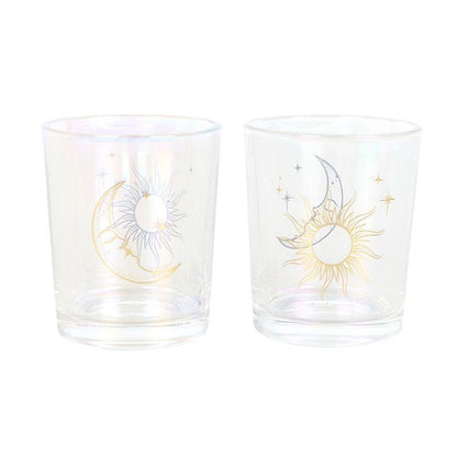 Iridescent Sun and Moon Votive Candle Holders