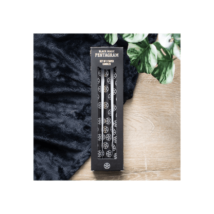 Set of 3 Black Magic Pentagram Taper Candles