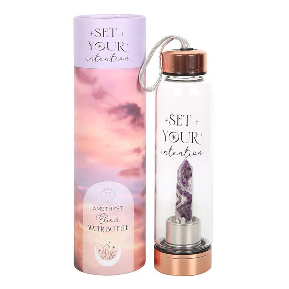 Amethyst Set Your Intention Glass Water Bottle – Pixica