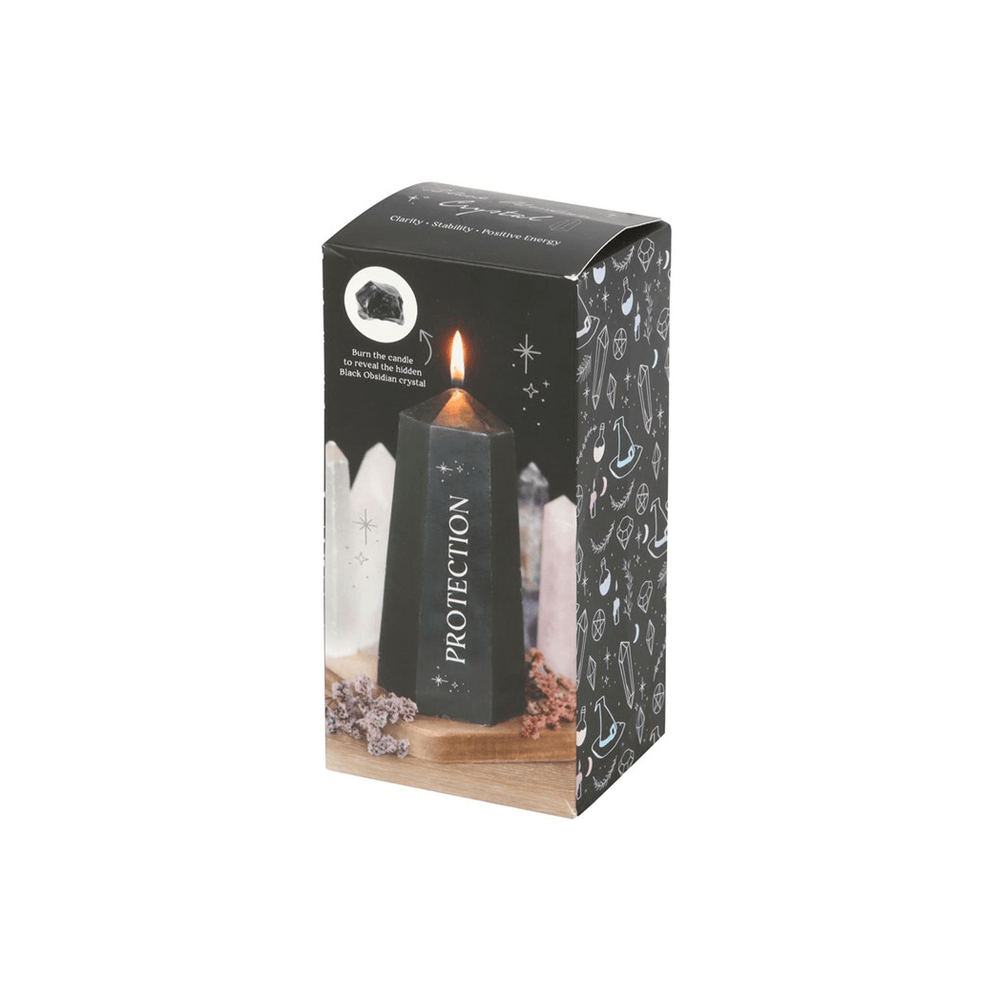 Protection Crystal Candle with Rough Black Obsidian