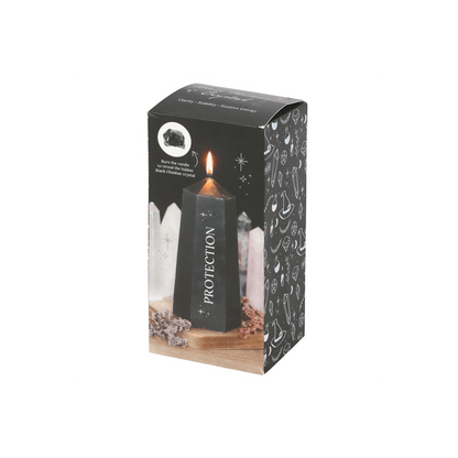Protection Crystal Candle with Rough Black Obsidian