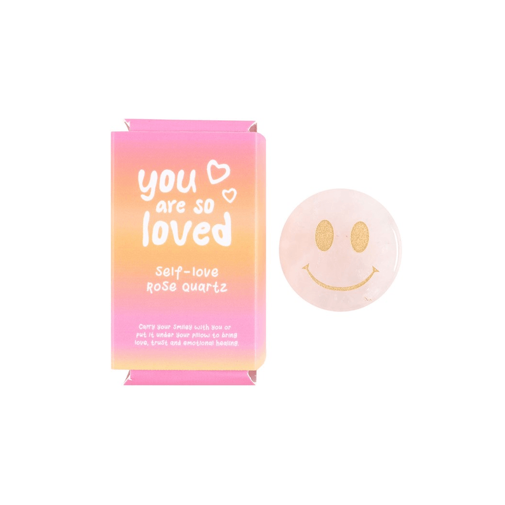 You Are Loved Rose Quartz Happy Face Crystal