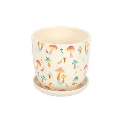 Funky Fungi Mushroom Print Plant Pot with Saucer